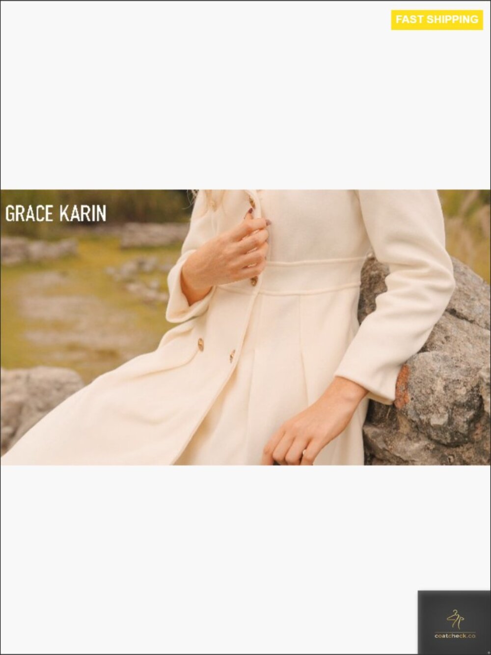 Classic Trench Coat Notch Lapel Double Breasted A-Line Pea Jacket with Pockets - Picture 6 of 7